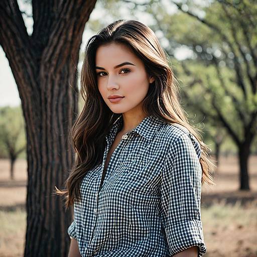 Young Woman in Checkered Shirt Outdoors