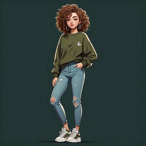 Cartoon Girl in Stylish Outfit