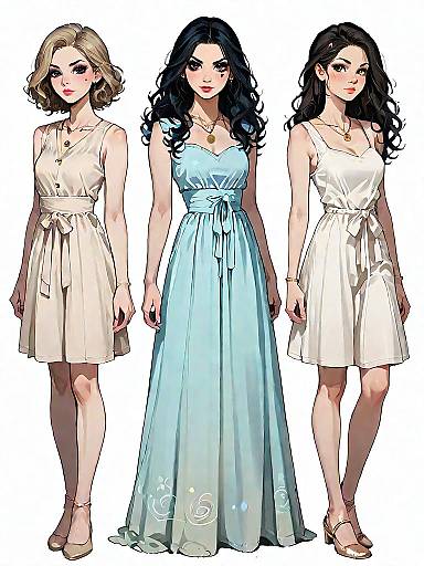 Three Stylish Women in Dresses