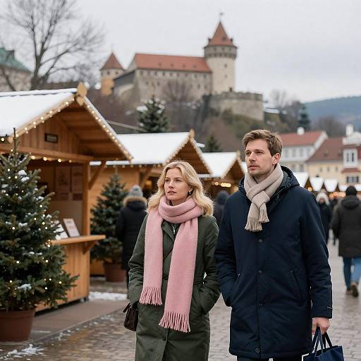 Charming Winter Market Scene with Couples