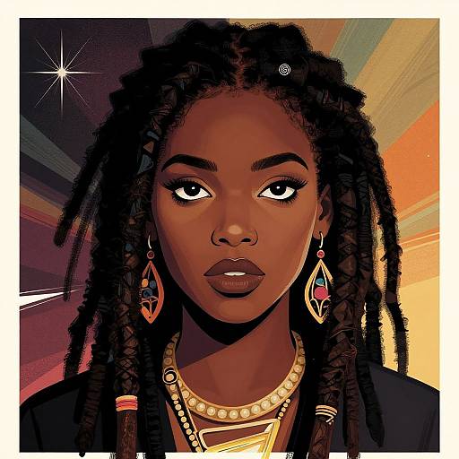 Boho Black Woman in Gorillaz Style