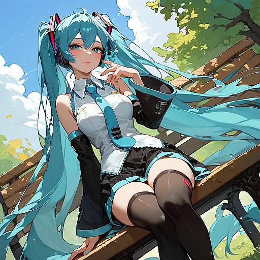 Anime Girl on a Park Bench