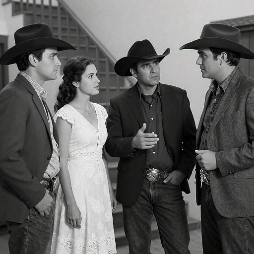 Western-Themed Black-and-White Group Portrait