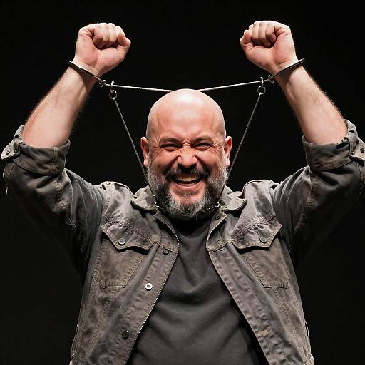 Bald Man in Cuffs Laughing Intensely