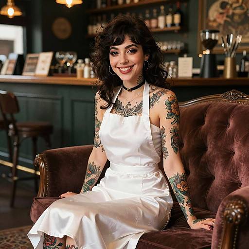 Cheerful Tattooed Cafe Barista Illustration