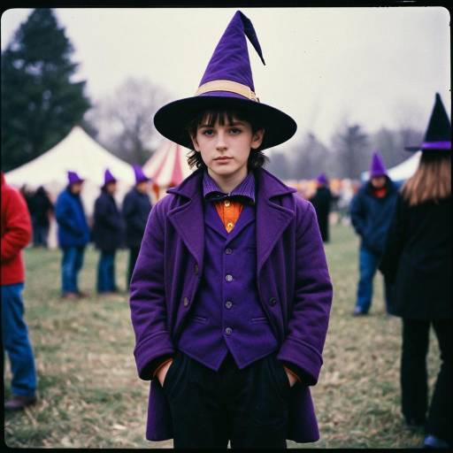 Boy in Purple Witch Costume at Outdoor Event