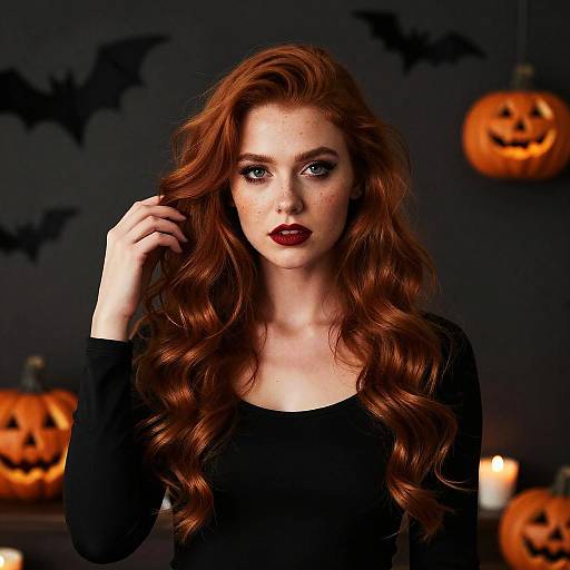 Redhead Woman in Halloween Setting