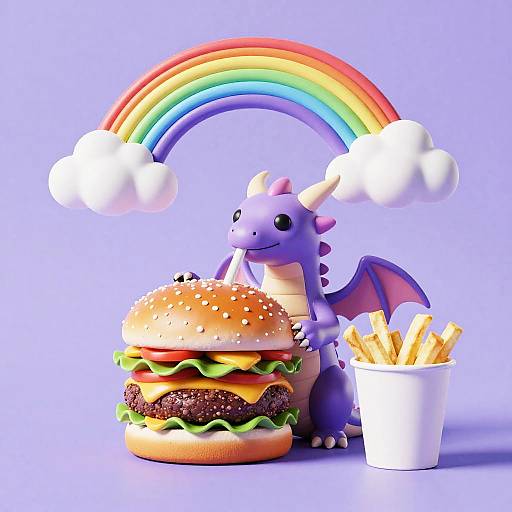 Solo Horned Dragon Enjoying Burger Picnic