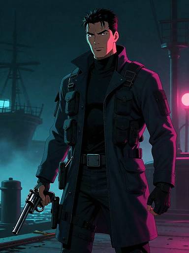 Neon Detective at Foggy Harbor Dock