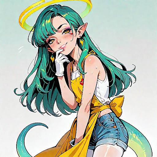 Smug Green-Haired Fantasy Character