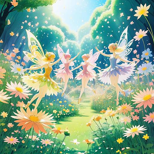 Whimsical Fairies Dancing in Anime Style