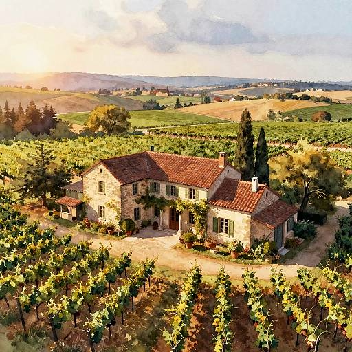 Romantic Watercolor Vineyard Aerial View