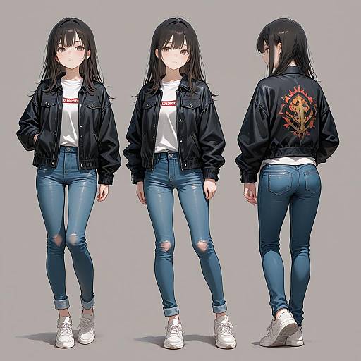 Full Body Girl in Jeans and Jacket