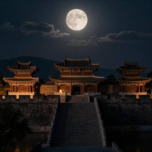 Moonlit Ancient East Asian Mountain City