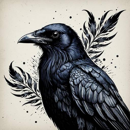 Gothic Ink Drawing of a Mysterious Raven
