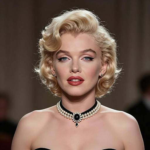 Elegant Blonde Woman with Pearl and Diamond Necklace