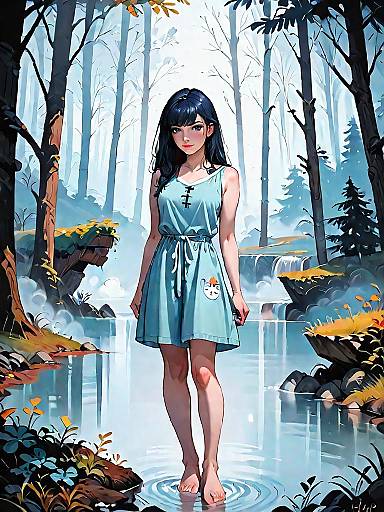 Dark Fantasy Girl in Misty Forest