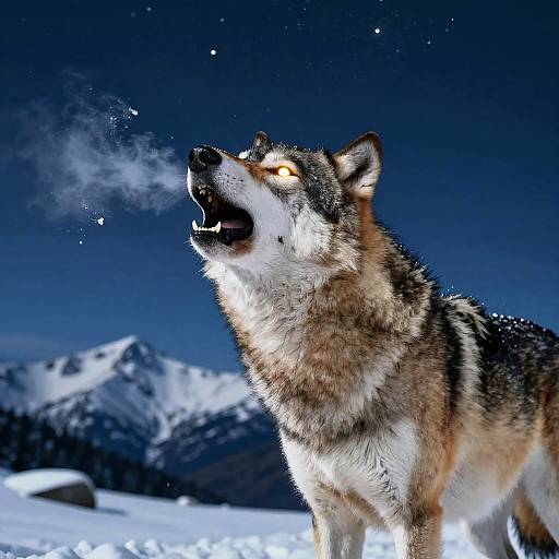 Hyper-Realistic Howling Wolf on Snowy Peak