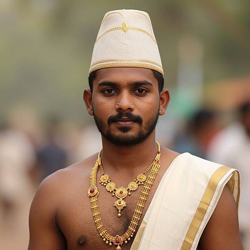 Realistic Dark-Skinned Male in Onam Costume
