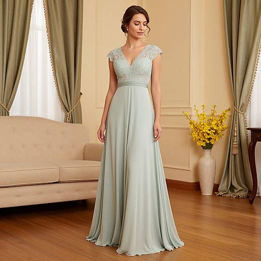 Elegant Woman in Chiffon Prom Dress
