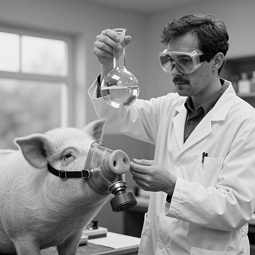 Scientist and Pig in Unique Setting