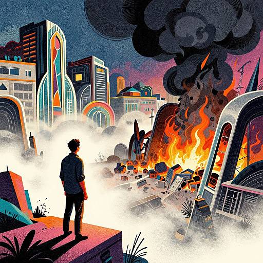 Lone Man Over Burning Habitat 67