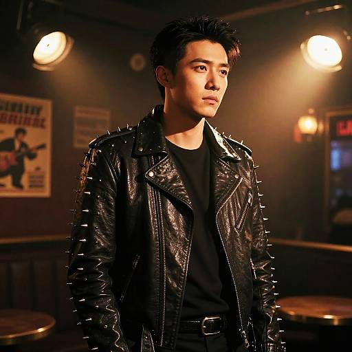 Man in Spiky Leather Jacket in Jazz Club