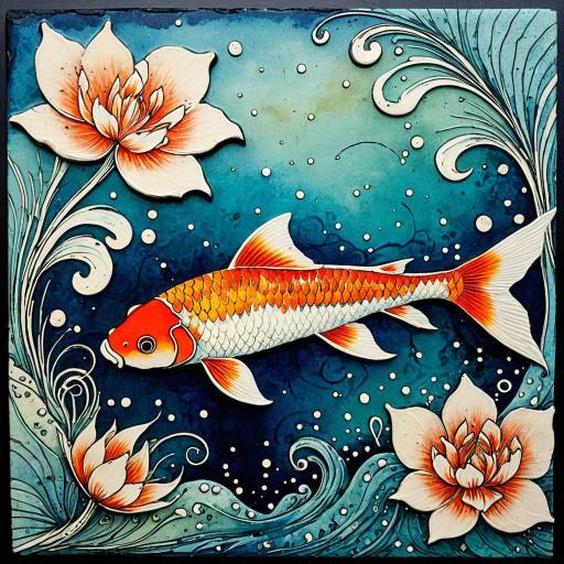 Whimsical Koi Inspired Abstract Encaustic Art Whimsical Koi Inspired Abstract Encaustic Art