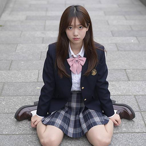 Navy Blazer Asian Girl on Stone Paving