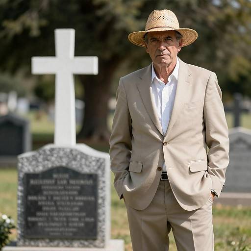 Contemplative Man in Graveyard Setting