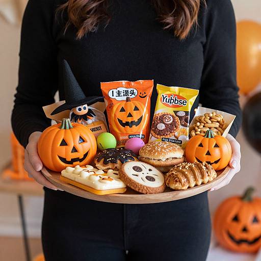 Woman Holding Halloween Snack Board