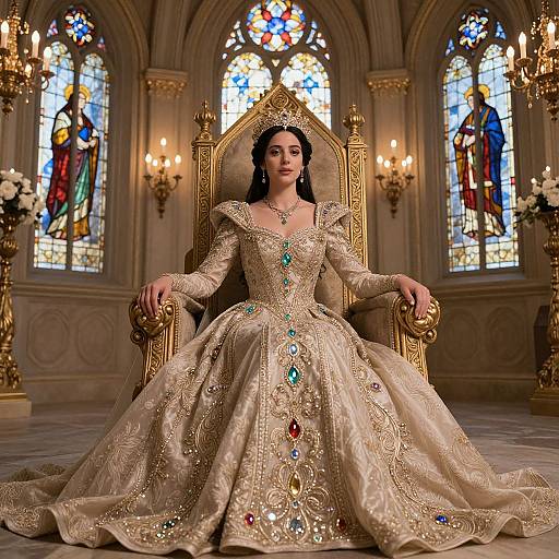 Elegant Fantasy Queen in Throne Room
