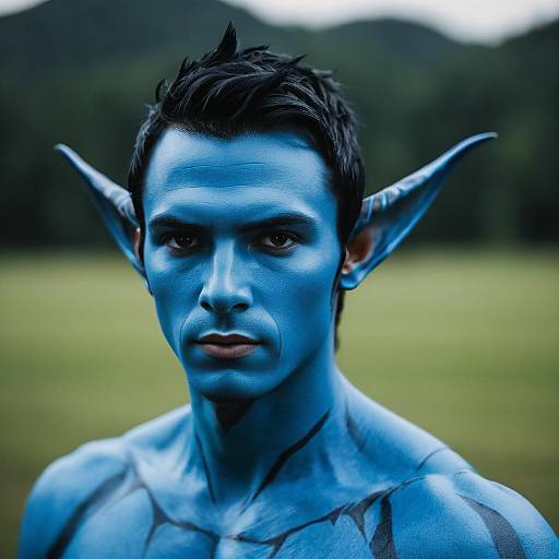 Blue-Skinned Male Avatar in Costume