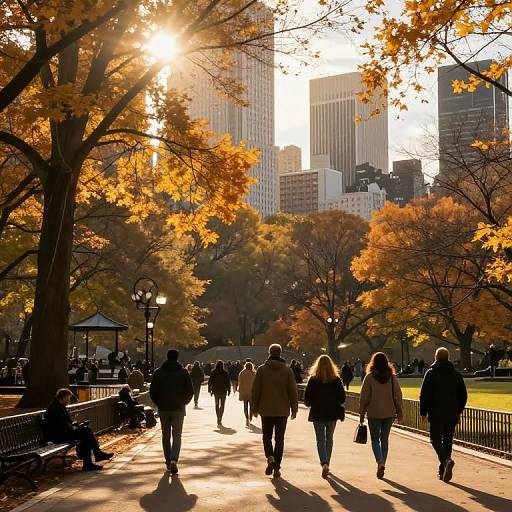 Autumn Stroll in City Park at Sundown