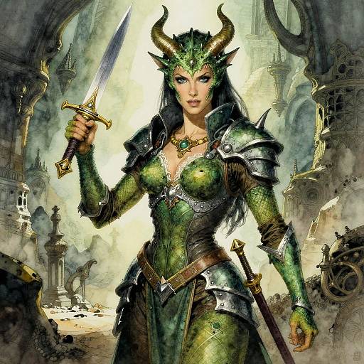 Green Dragonborn Female DnD Character
