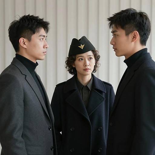 Stylish Trio in Military-Inspired Fashion