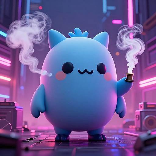 Kawaii Smoke Monster in Neon City