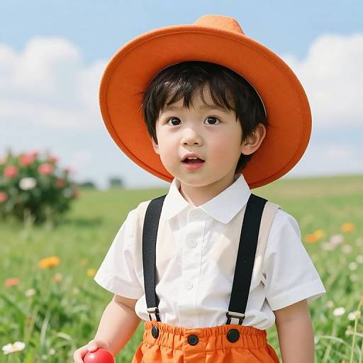 Boy in Sunny Meadow with Ball