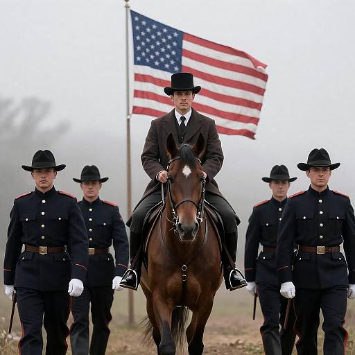Historic Military Parade in the Mist
