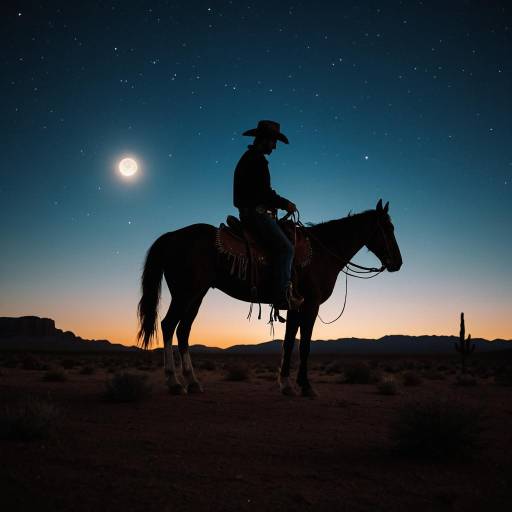 Silhouette of Cowboy on Horse at Moonlit Desert Silhouette of Cowboy on Horse at Moonlit Desert