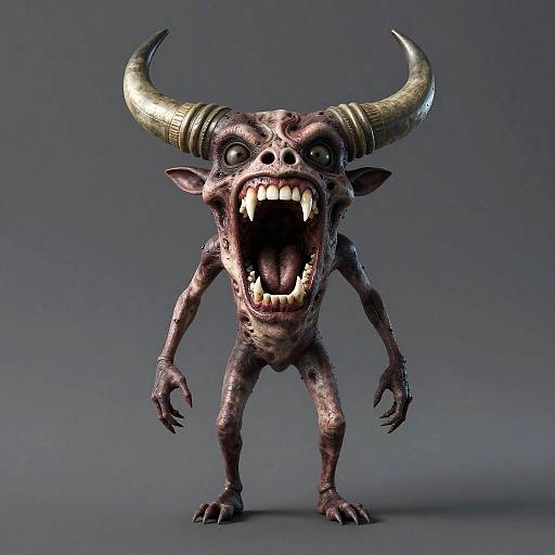 Realistic Horned Horror Creature with Open Mouth