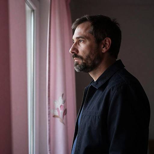 Contemplative Man Gazing Through Window