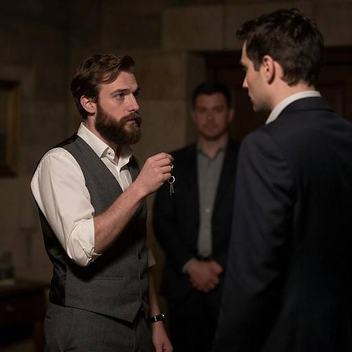 Man Holding Key in Dimly Lit Room