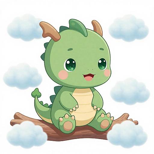 Retro Revival Baby Dragon on Clouds