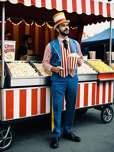 Man in Circus Popcorn Seller Costume