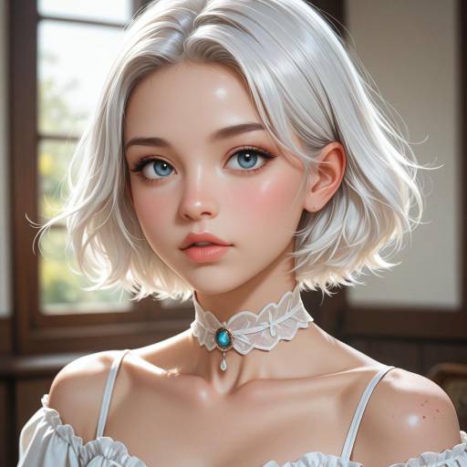 Portrait of Young Woman with White Hair and Blue Eyes