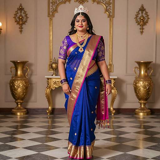 Plus Size Indian Woman in Royal Saree and Crown