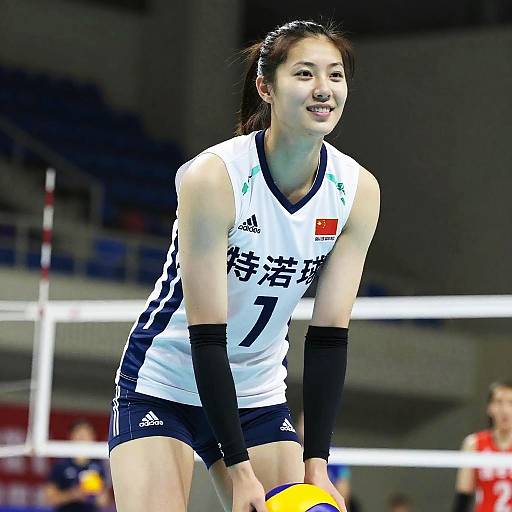 Photorealistic Crouching Volleyball Player in Stadium