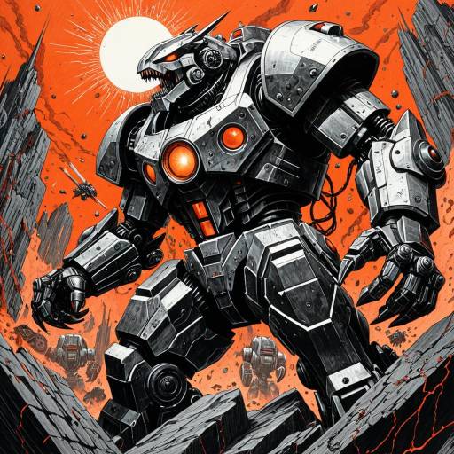 Gigantic Mech Beast in Fiery Battleground