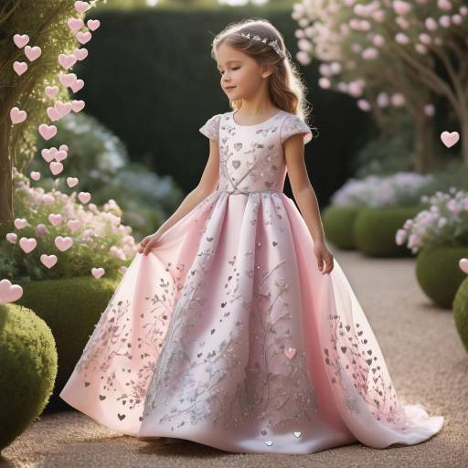 Young Girl in Elegant Pink Dress in Garden